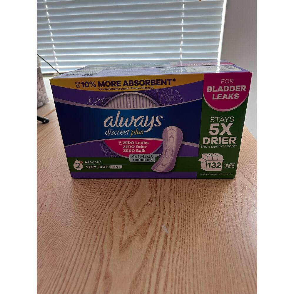 New Women’s 132 Count Always Discreet plus Incontinence Liners Very Light Long